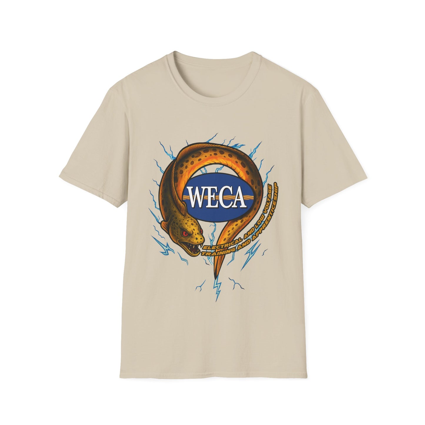 Unisex Softstyle T-Shirt with with WECA Electric Eel Mascot Gold Logo