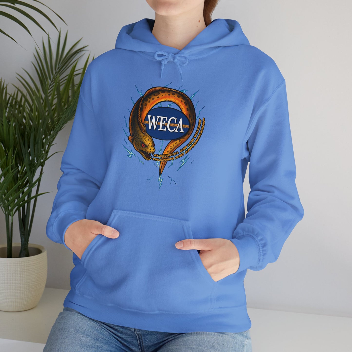 Unisex Heavy Blend™ Hooded Sweatshirt with WECA Electric Eel Mascot Gold Logo
