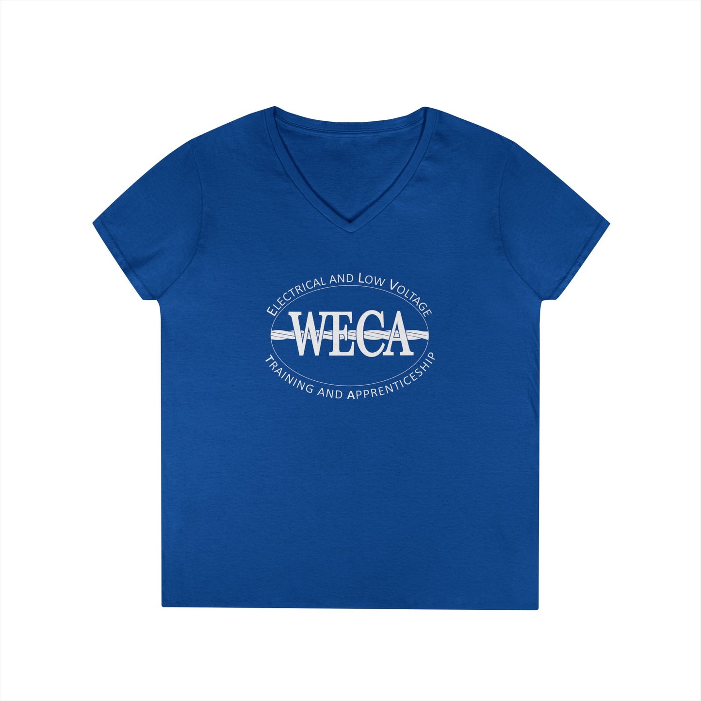 WECA Ladies' Cut V-Neck T-Shirt with our Classic Logo in White