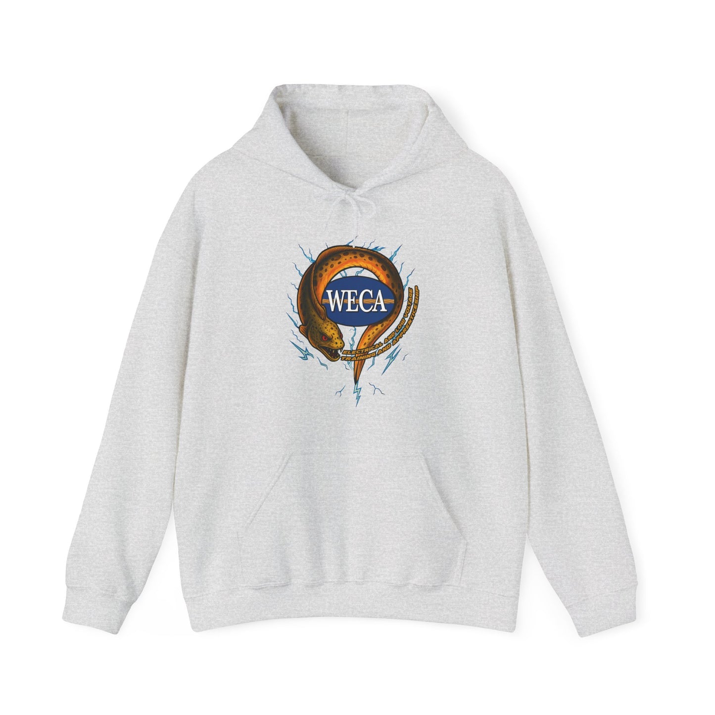 Unisex Heavy Blend™ Hooded Sweatshirt with WECA Electric Eel Mascot Gold Logo