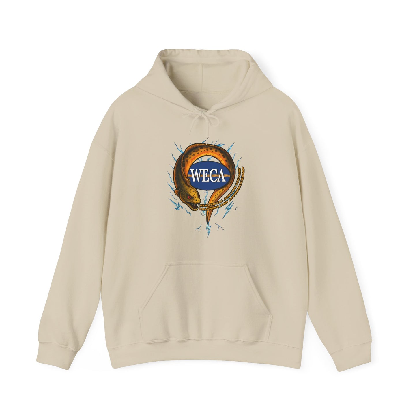 Unisex Heavy Blend™ Hooded Sweatshirt with WECA Electric Eel Mascot Gold Logo