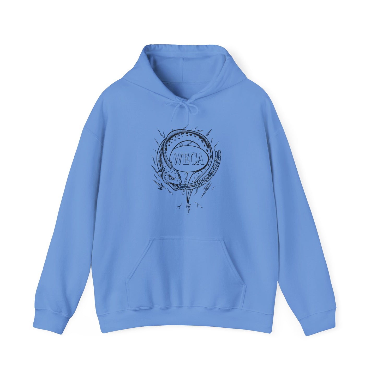 Unisex Heavy Blend™ Hooded Sweatshirt with WECA Electric Eel Mascot Black Line Logo Design