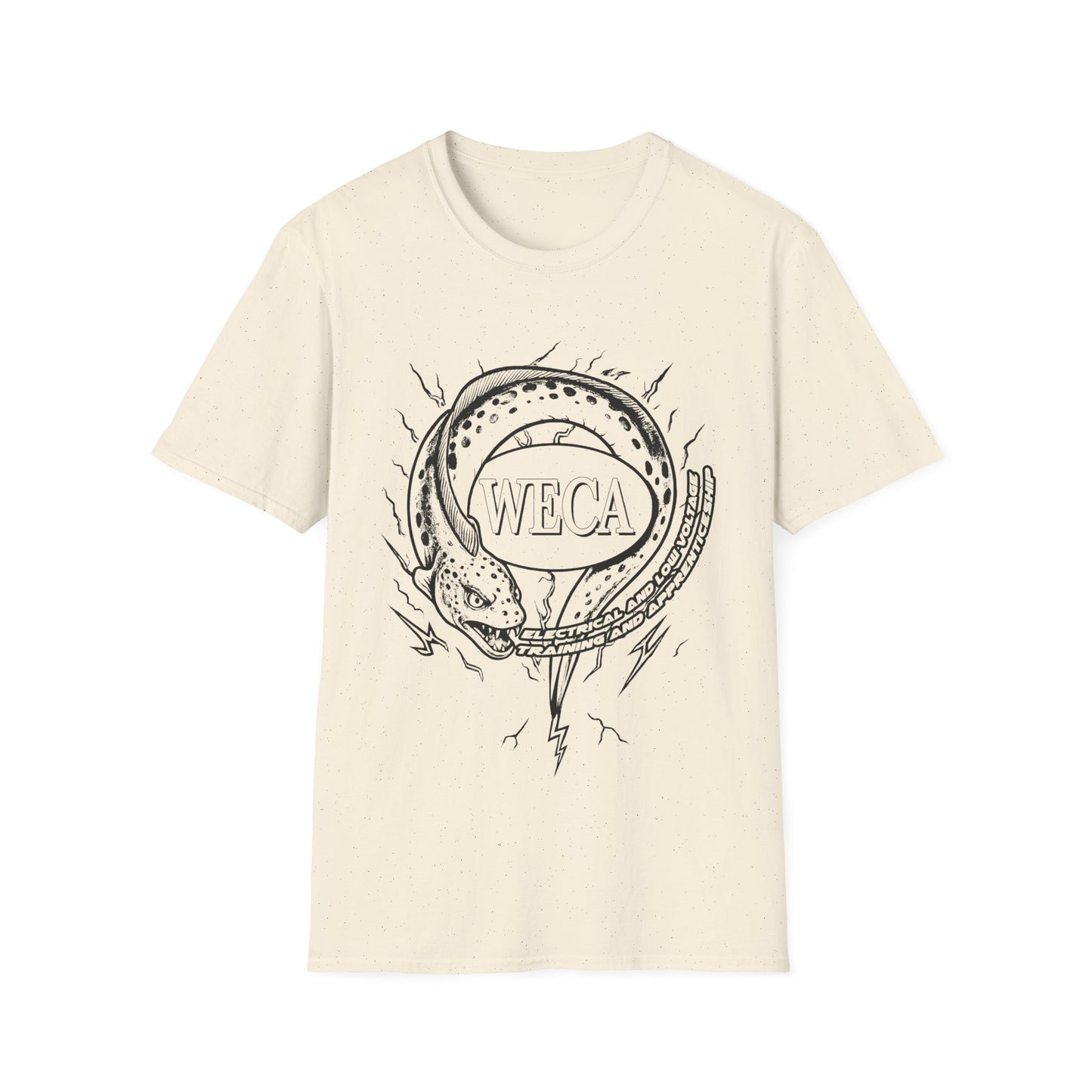 Unisex Softstyle T-Shirt with with WECA Electric Eel Mascot Black Line Logo