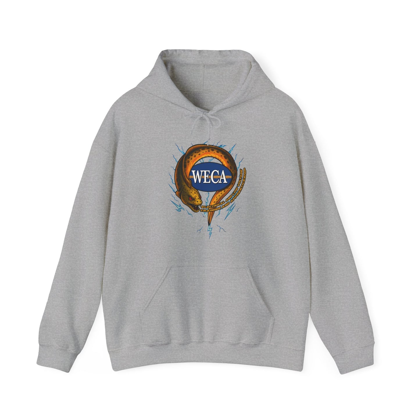Unisex Heavy Blend™ Hooded Sweatshirt with WECA Electric Eel Mascot Gold Logo
