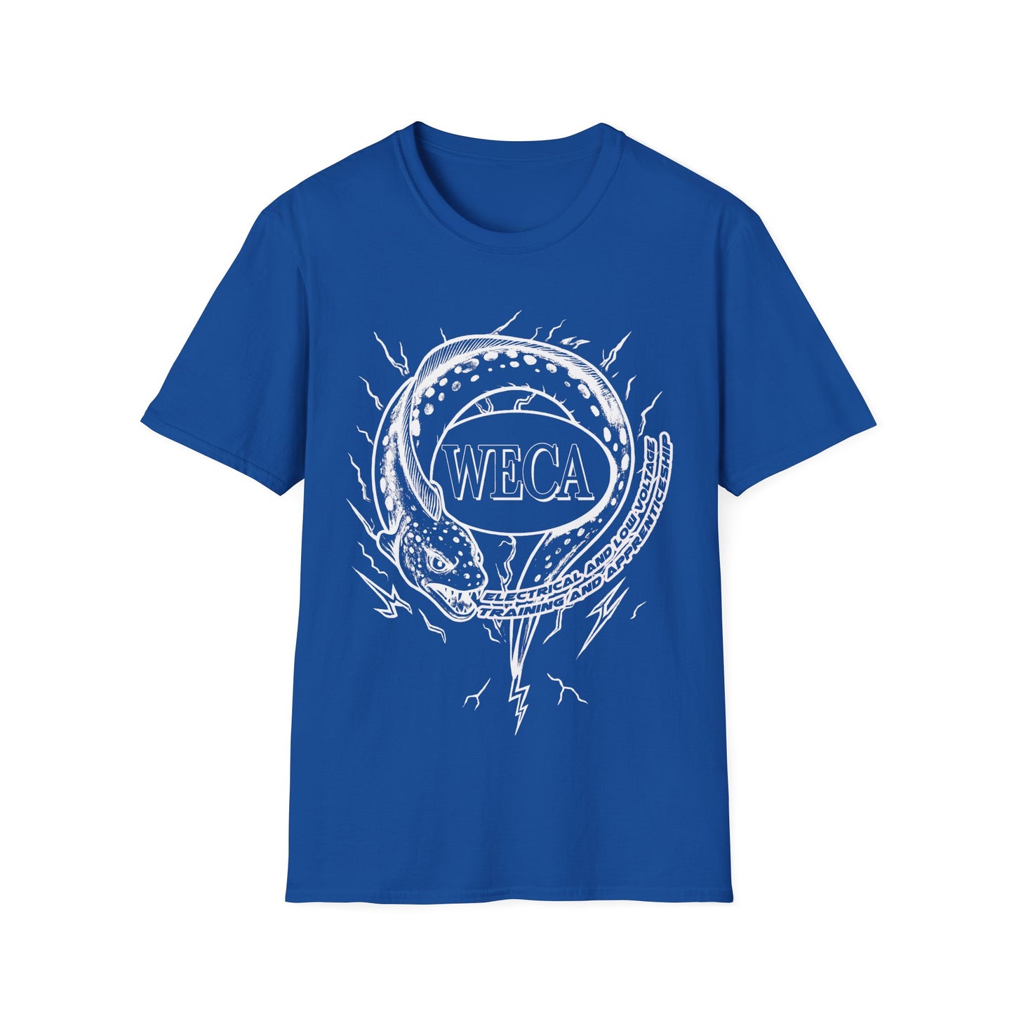 Unisex Softstyle T-Shirt with with WECA Electric Eel Mascot White Line Logo