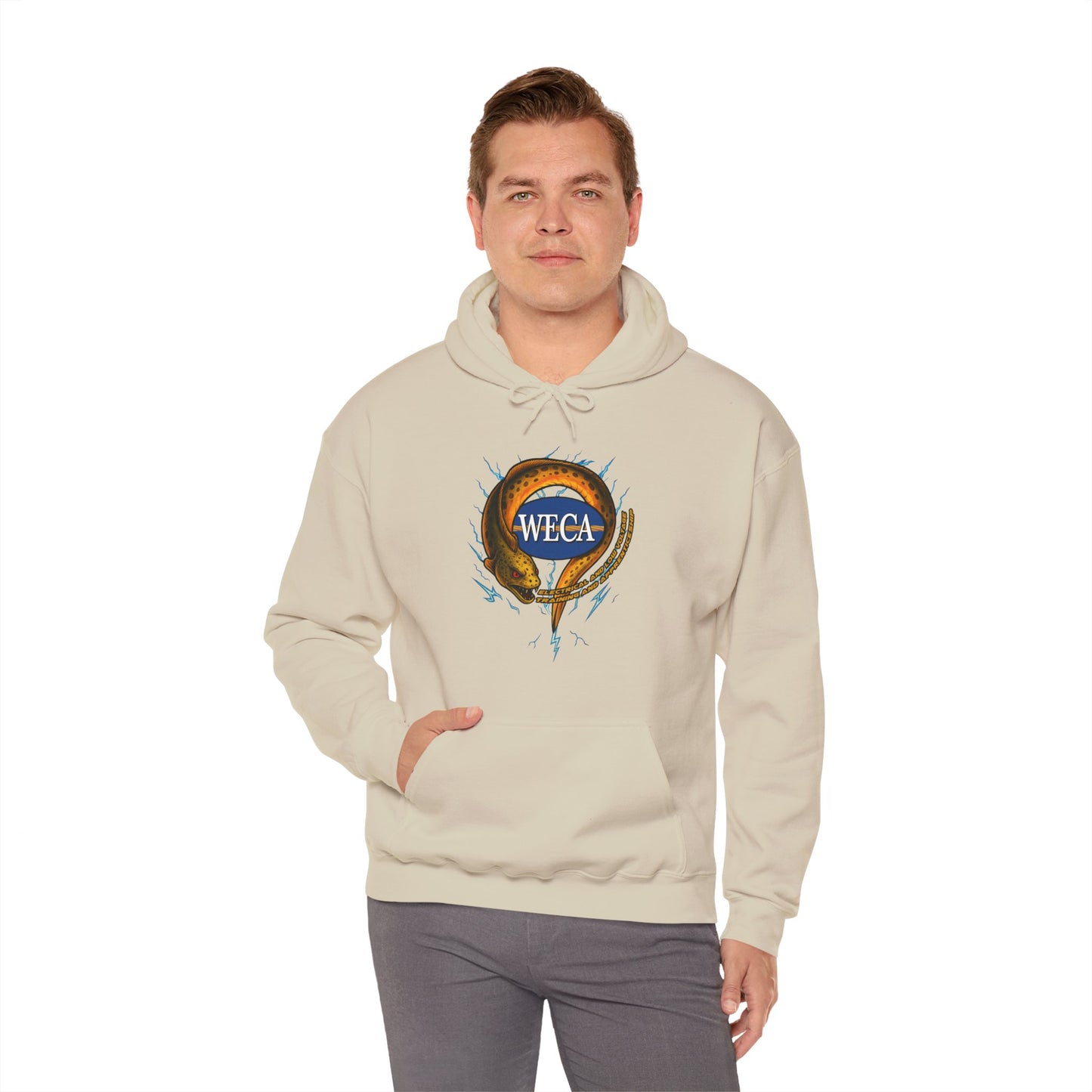 Unisex Heavy Blend™ Hooded Sweatshirt with WECA Electric Eel Mascot Gold Logo