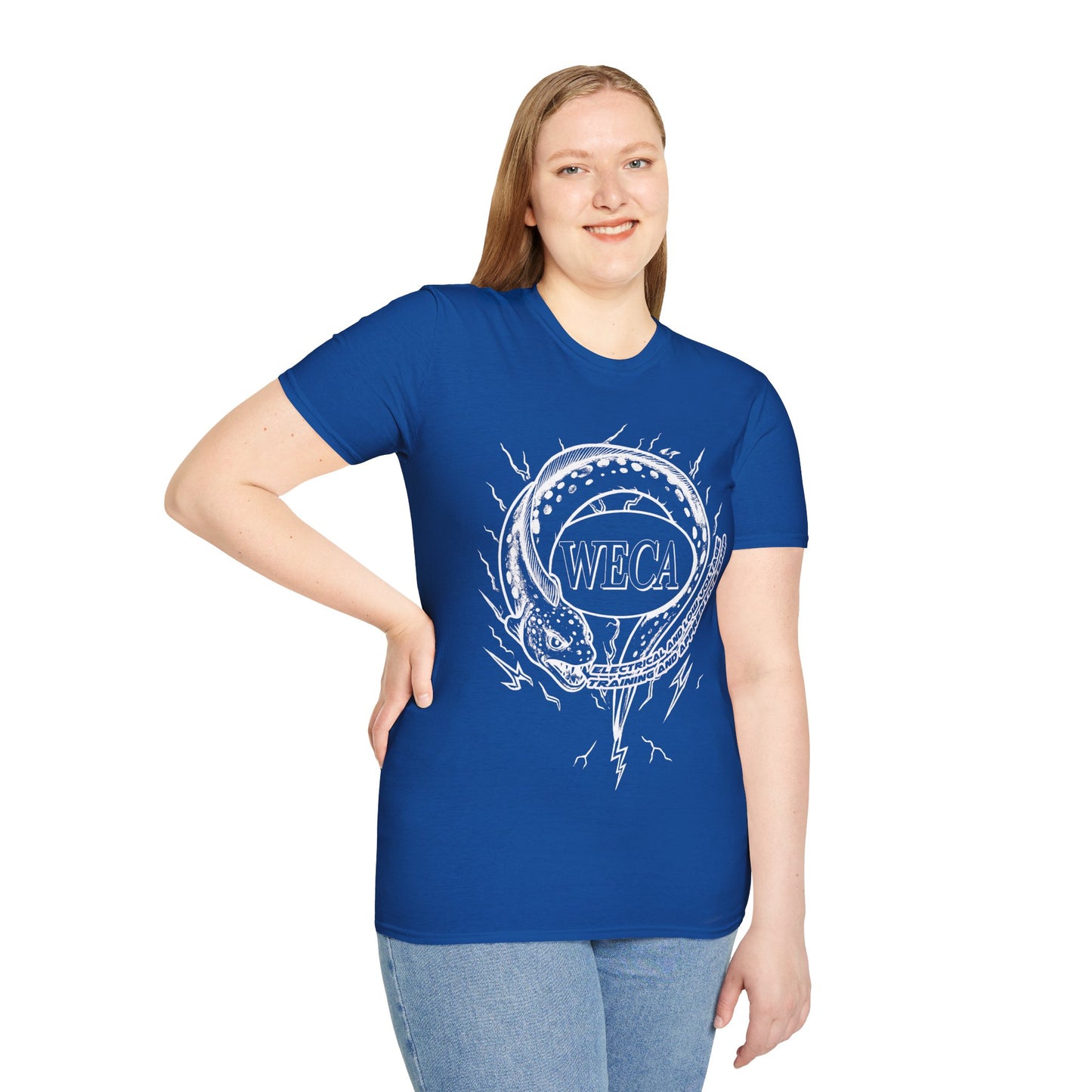 Unisex Softstyle T-Shirt with with WECA Electric Eel Mascot White Line Logo