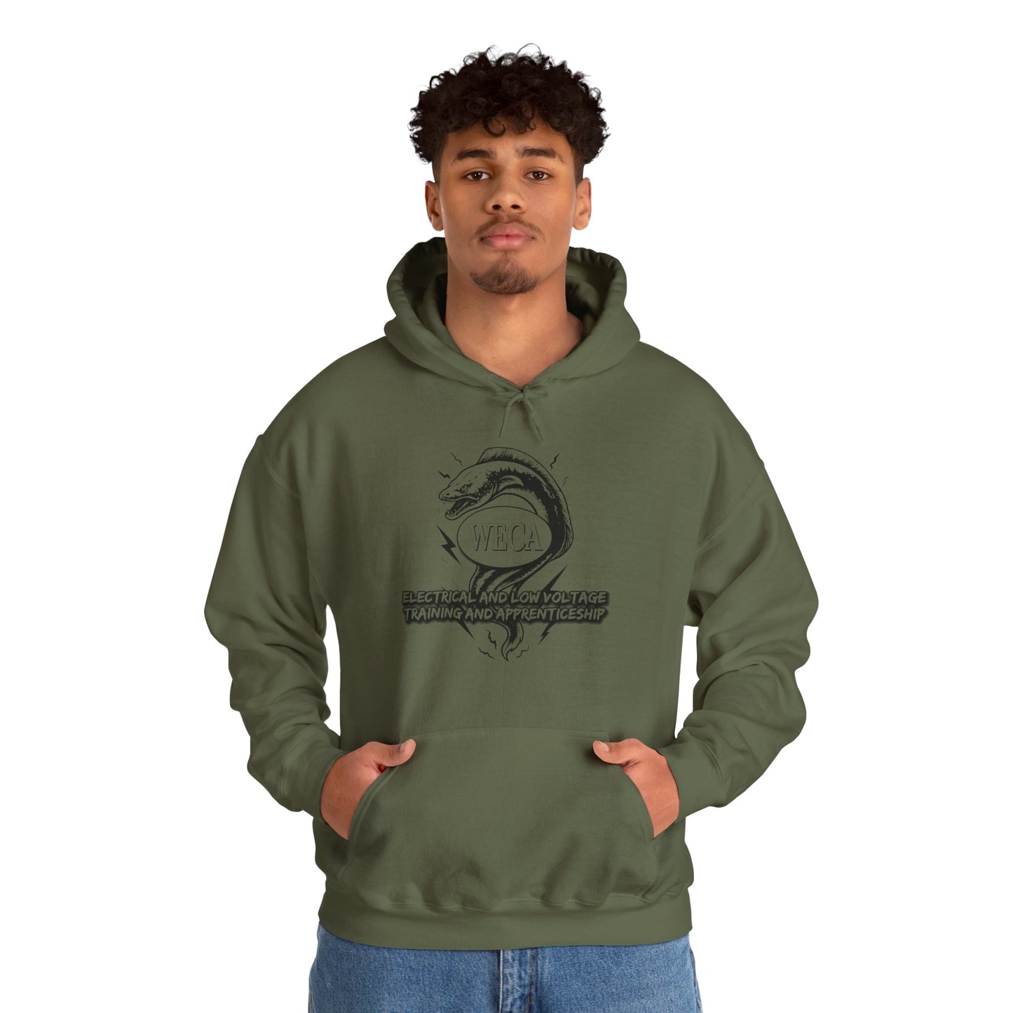 Unisex Heavy Blend™ Hooded Sweatshirt with WECA Electric Eel Black Line Logo Two