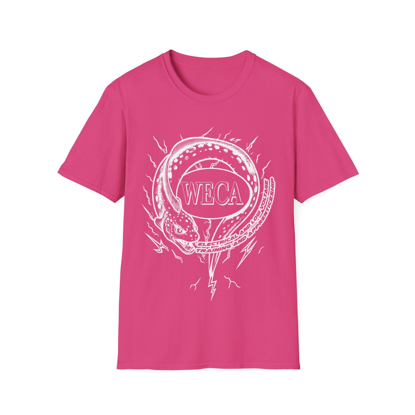 Unisex Softstyle T-Shirt with with WECA Electric Eel Mascot White Line Logo
