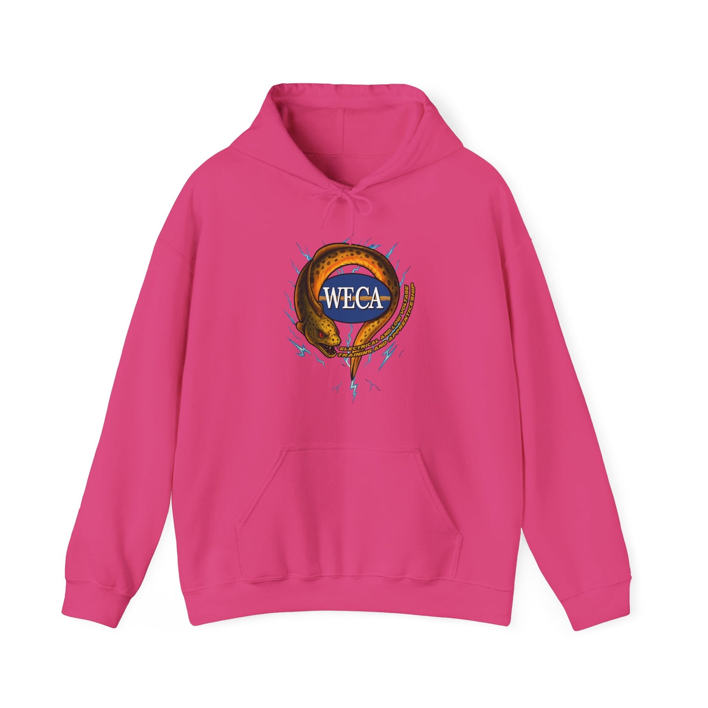 Unisex Heavy Blend™ Hooded Sweatshirt with WECA Electric Eel Mascot Gold Logo