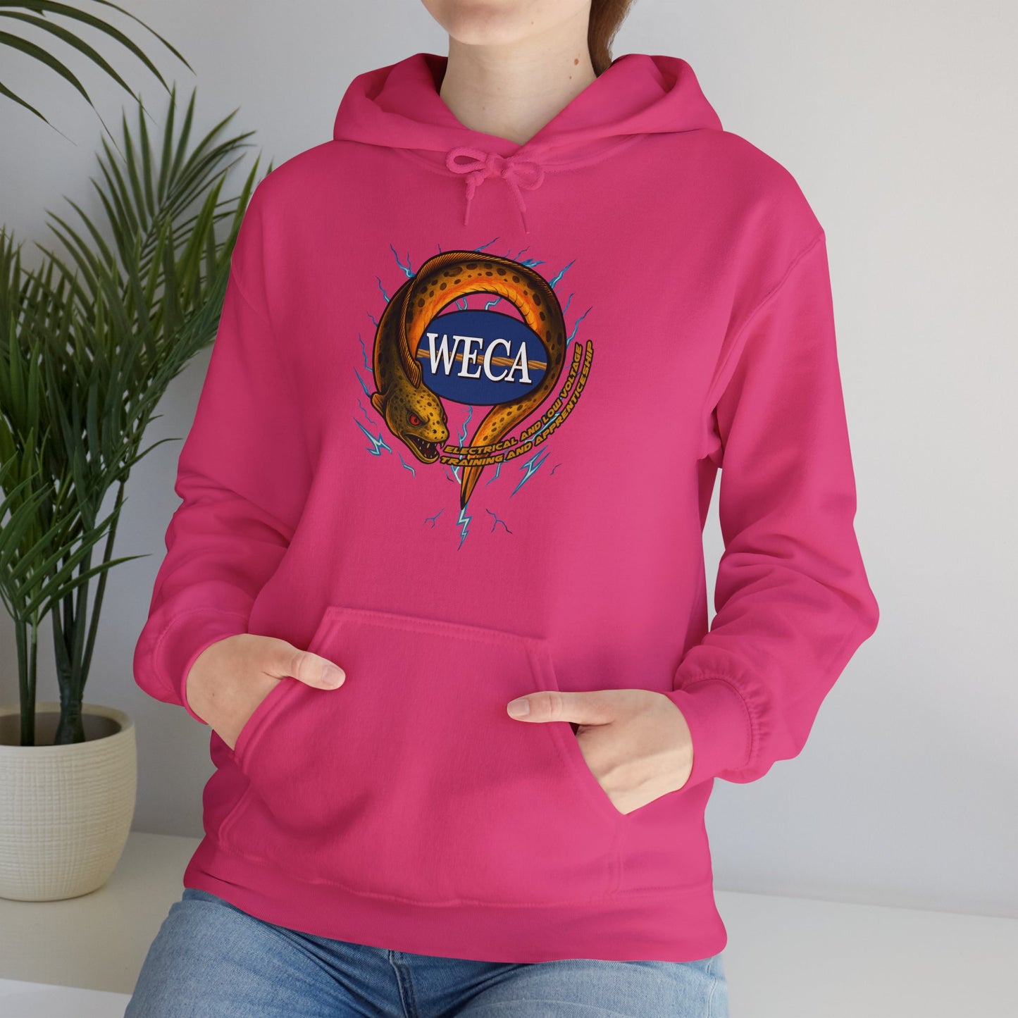 Unisex Heavy Blend™ Hooded Sweatshirt with WECA Electric Eel Mascot Gold Logo