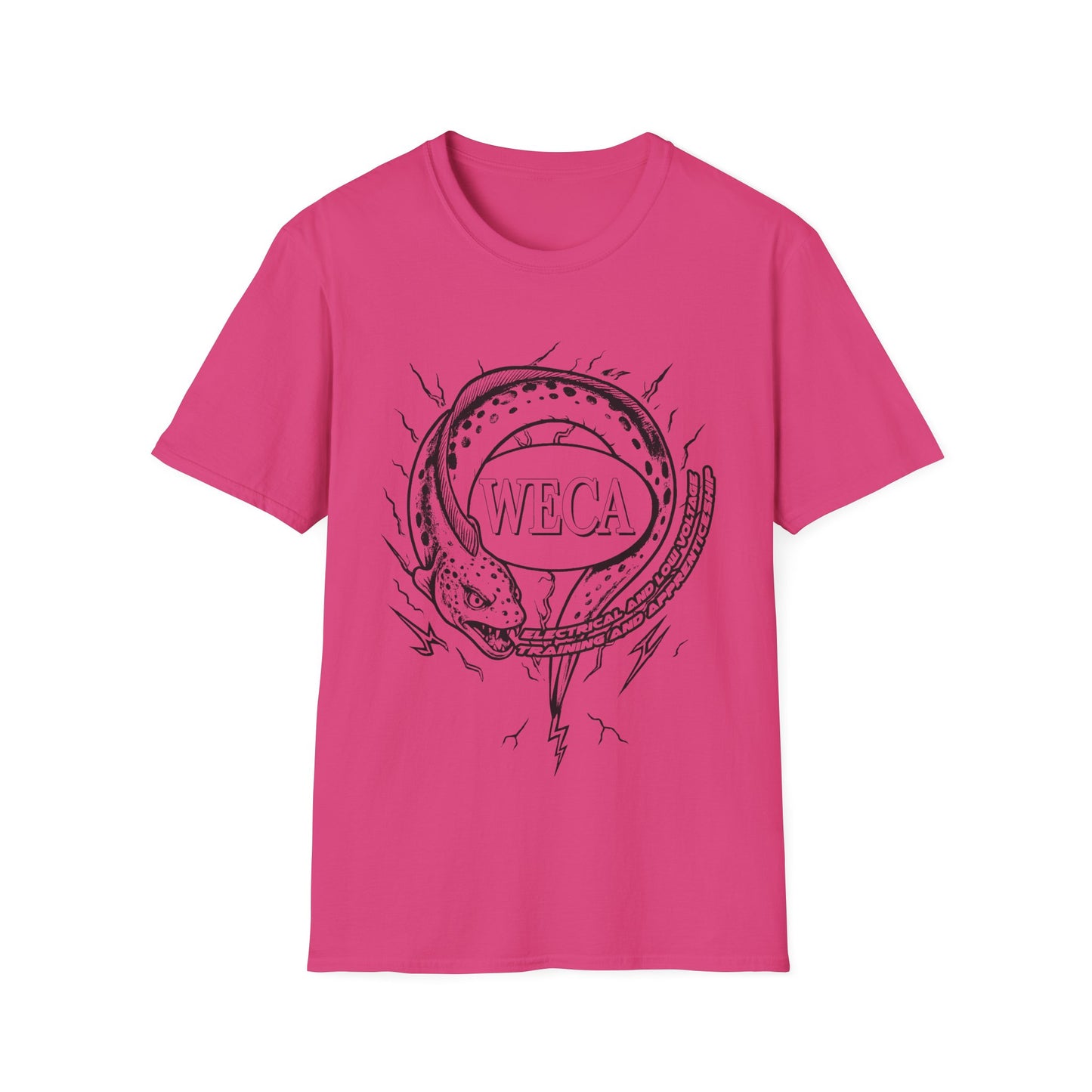 Unisex Softstyle T-Shirt with with WECA Electric Eel Mascot Black Line Logo