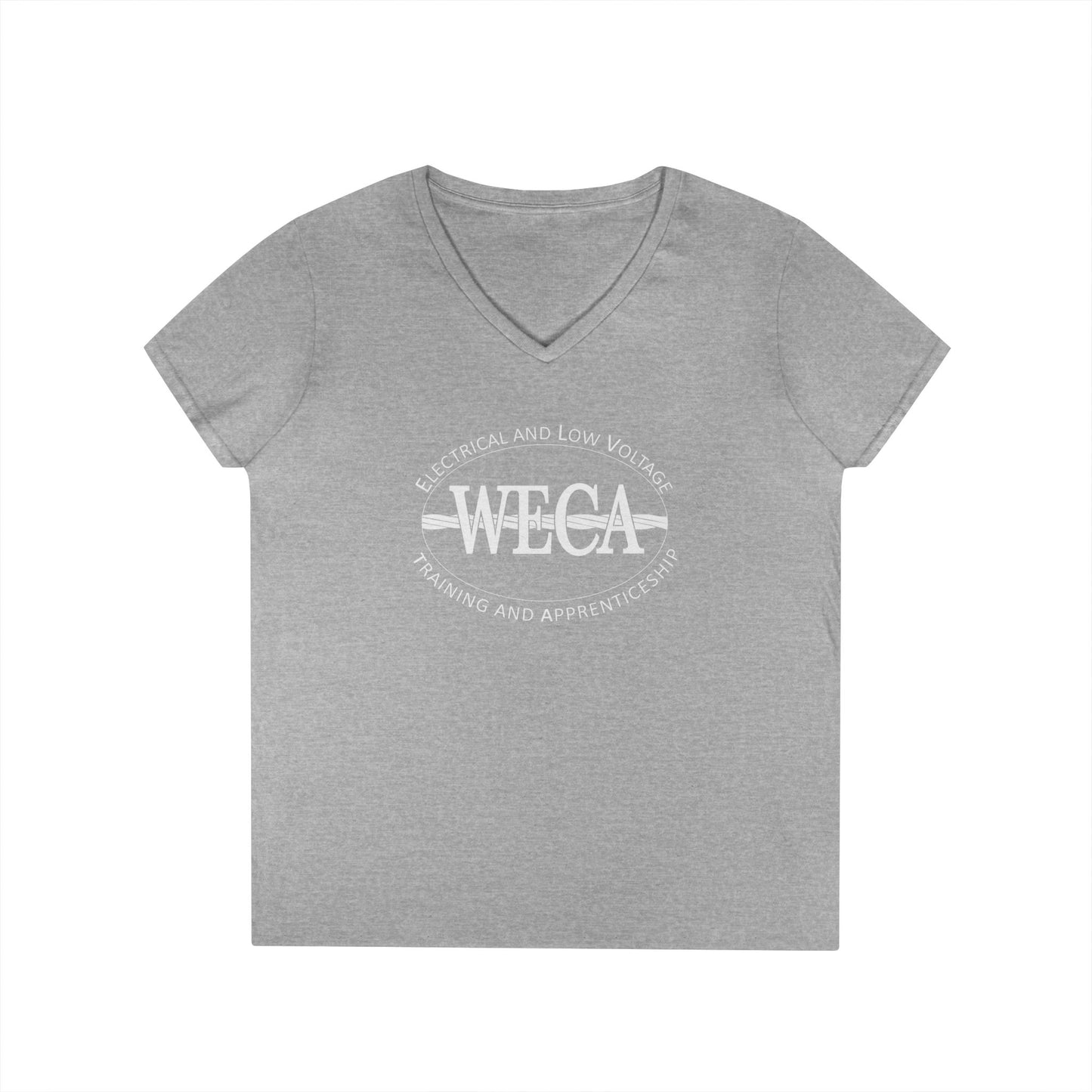 WECA Ladies' Cut V-Neck T-Shirt with our Classic Logo in White