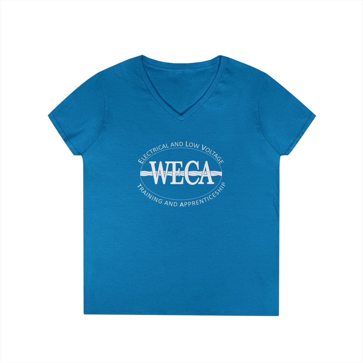 WECA Ladies' Cut V-Neck T-Shirt with our Classic Logo in White