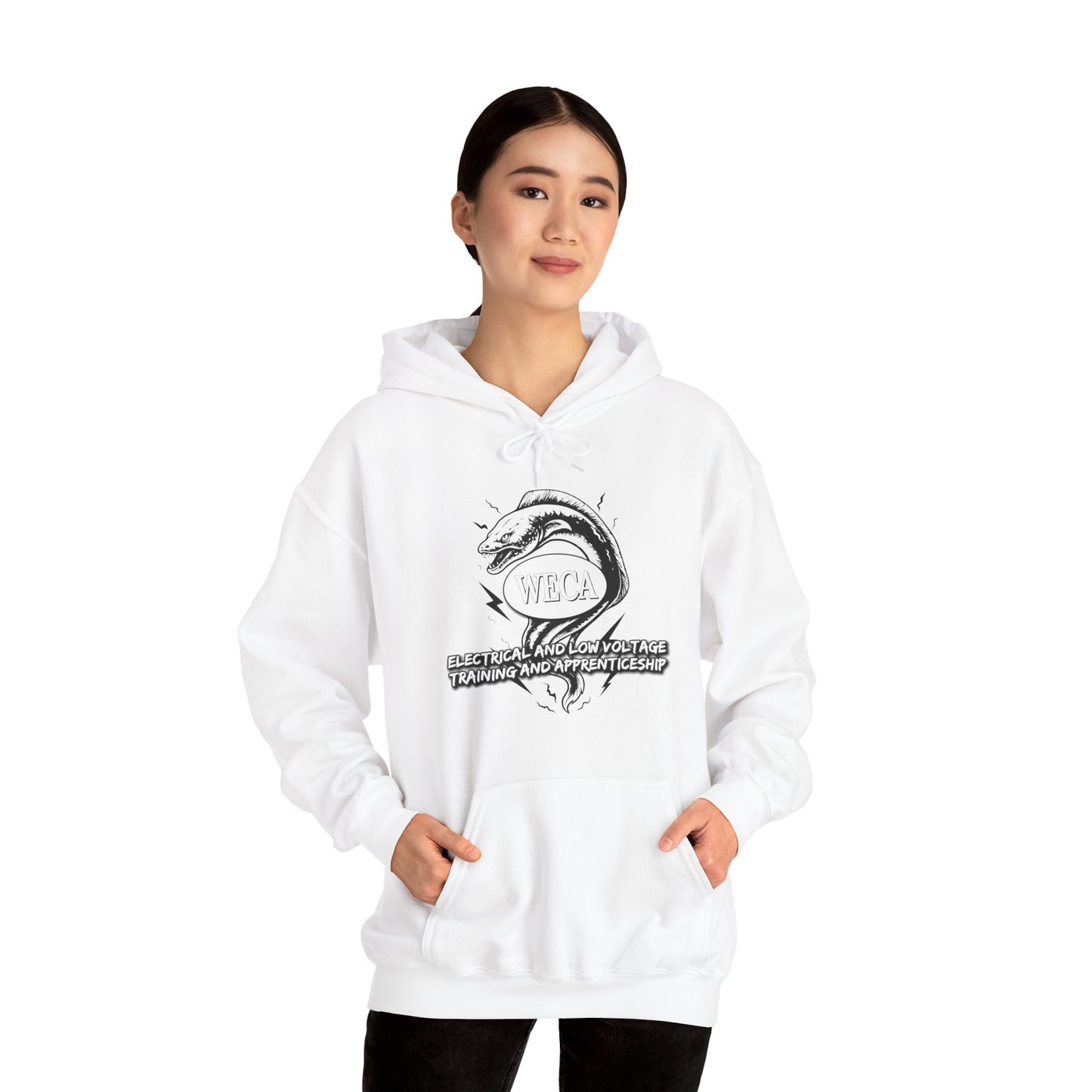 Unisex Heavy Blend™ Hooded Sweatshirt with WECA Electric Eel Black Line Logo Two