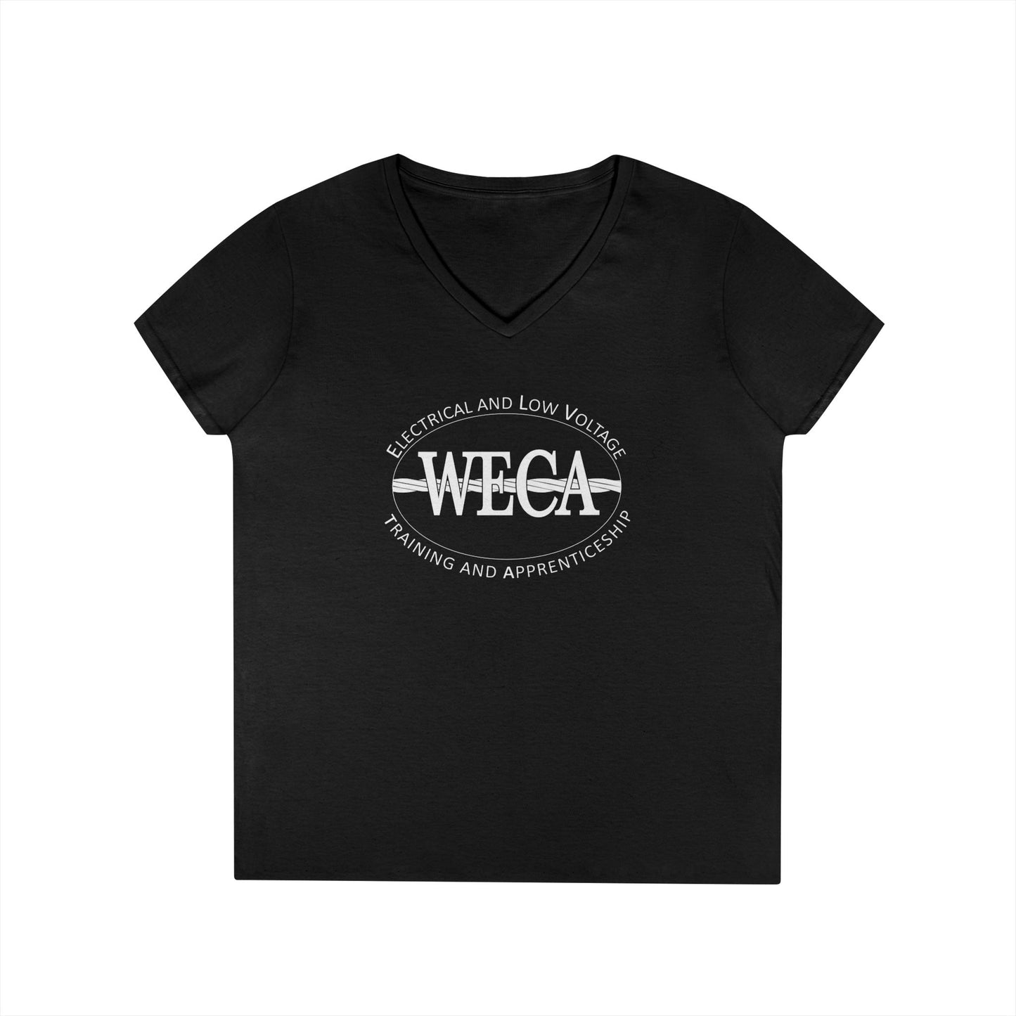 WECA Ladies' Cut V-Neck T-Shirt with our Classic Logo in White
