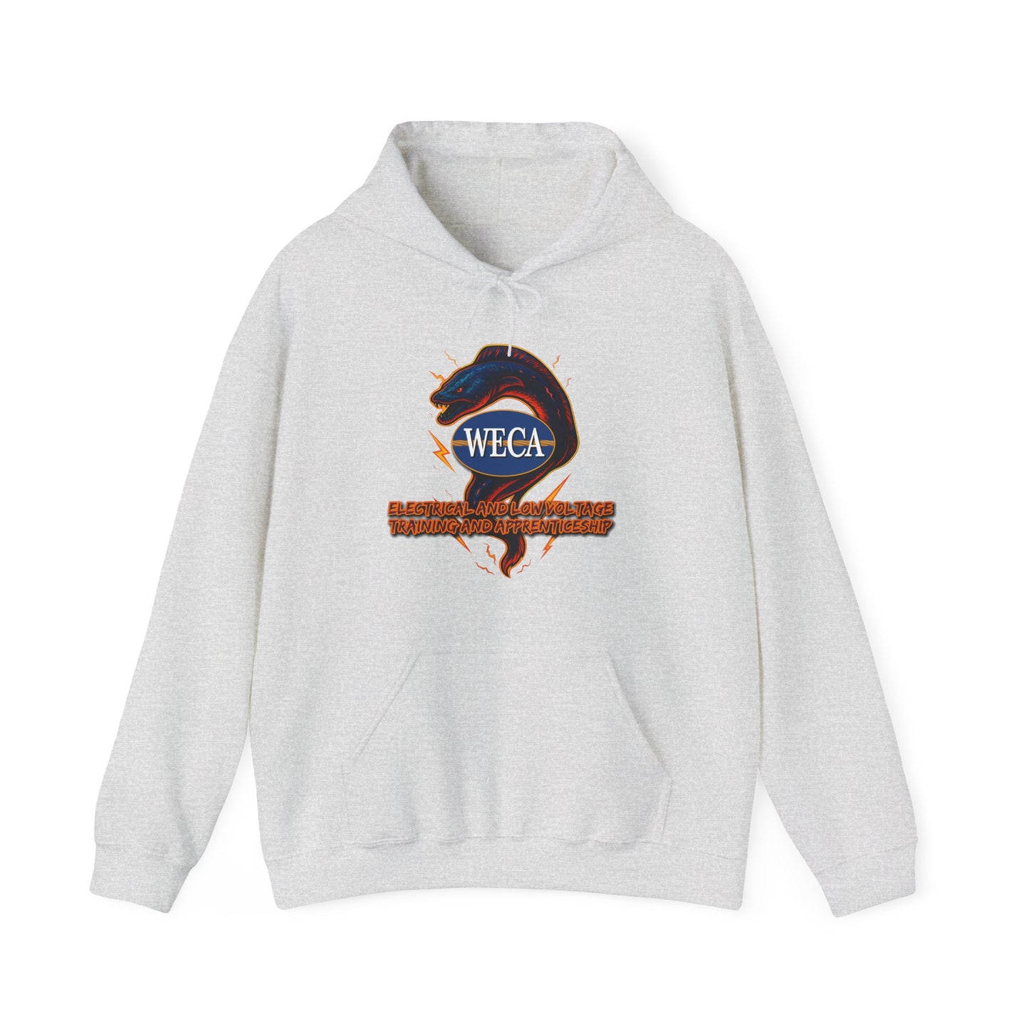 Unisex Heavy Blend™ Hooded Sweatshirt with WECA Electric Eel Blue Mascot Logo