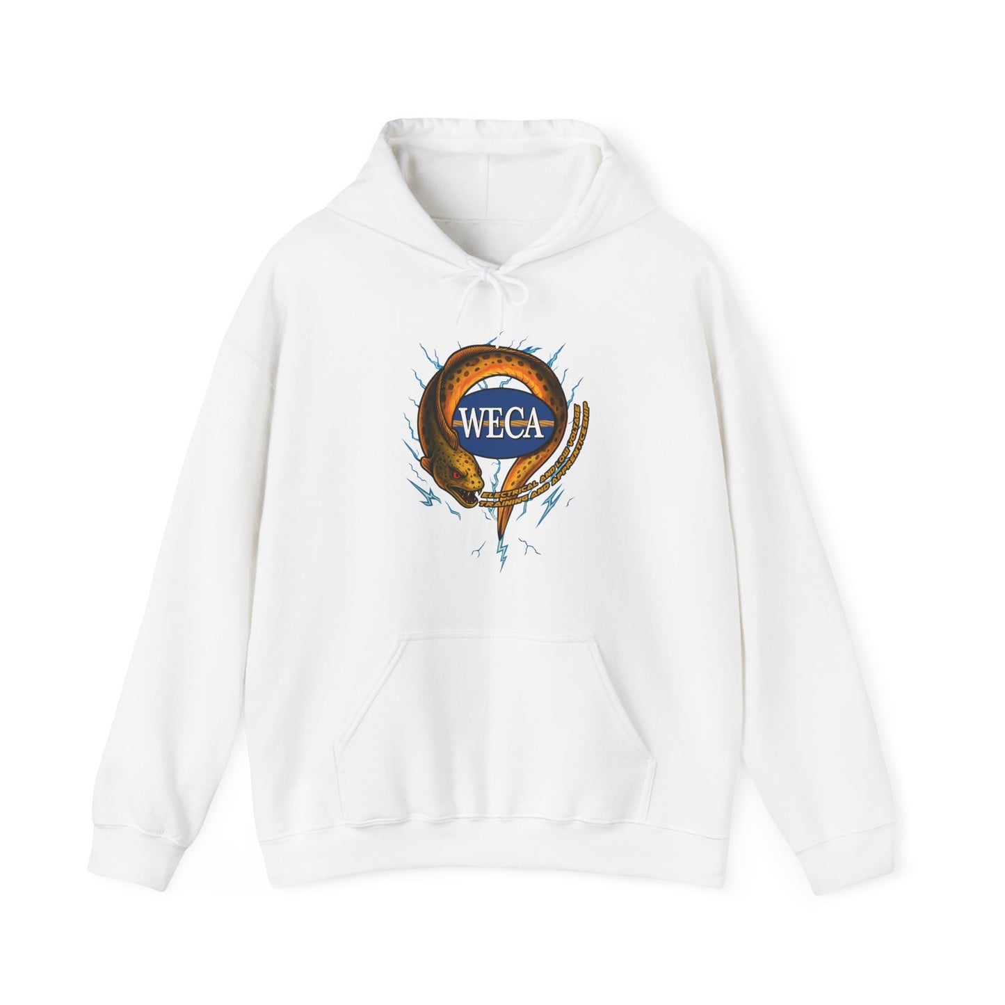 Unisex Heavy Blend™ Hooded Sweatshirt with WECA Electric Eel Mascot Gold Logo