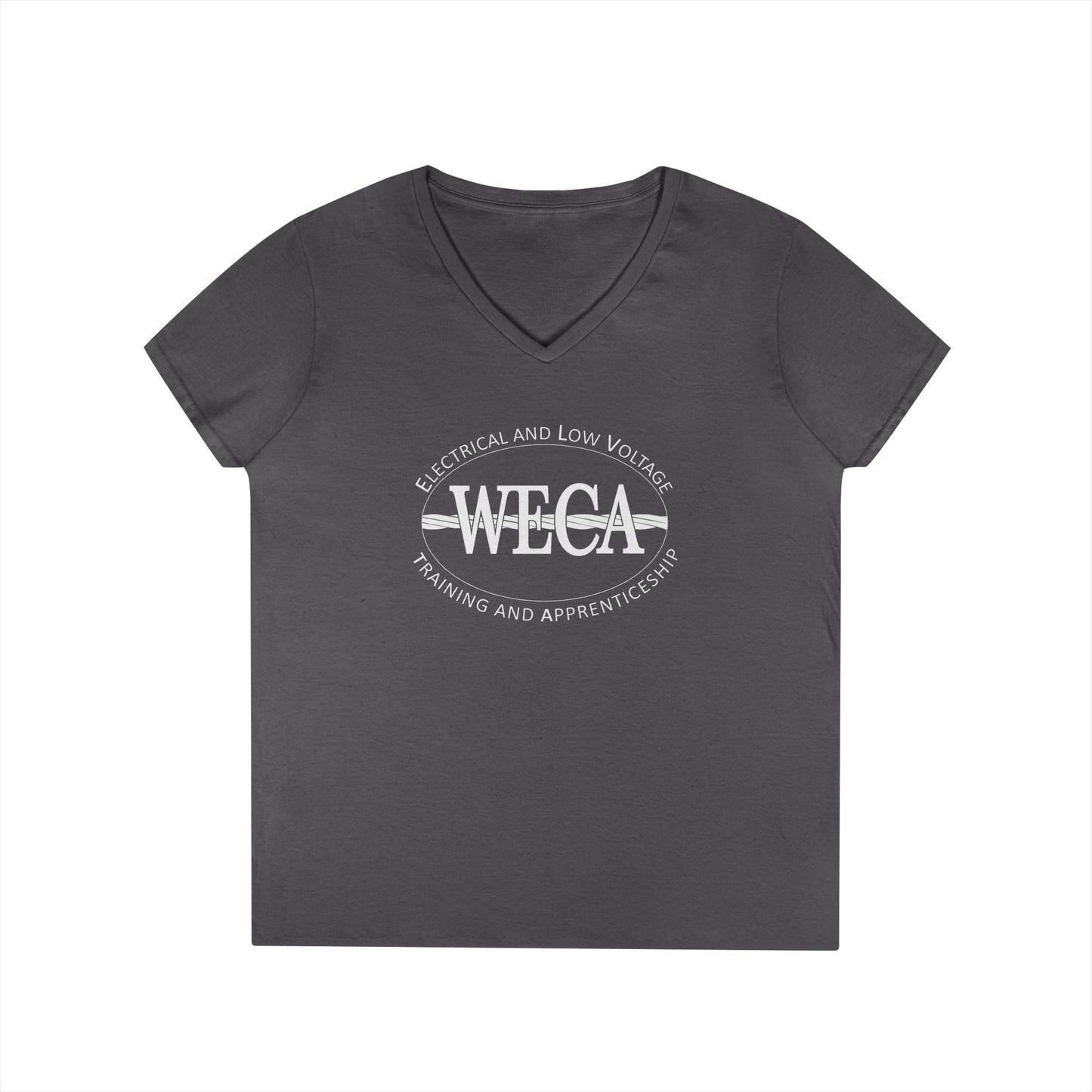 WECA Ladies' Cut V-Neck T-Shirt with our Classic Logo in White