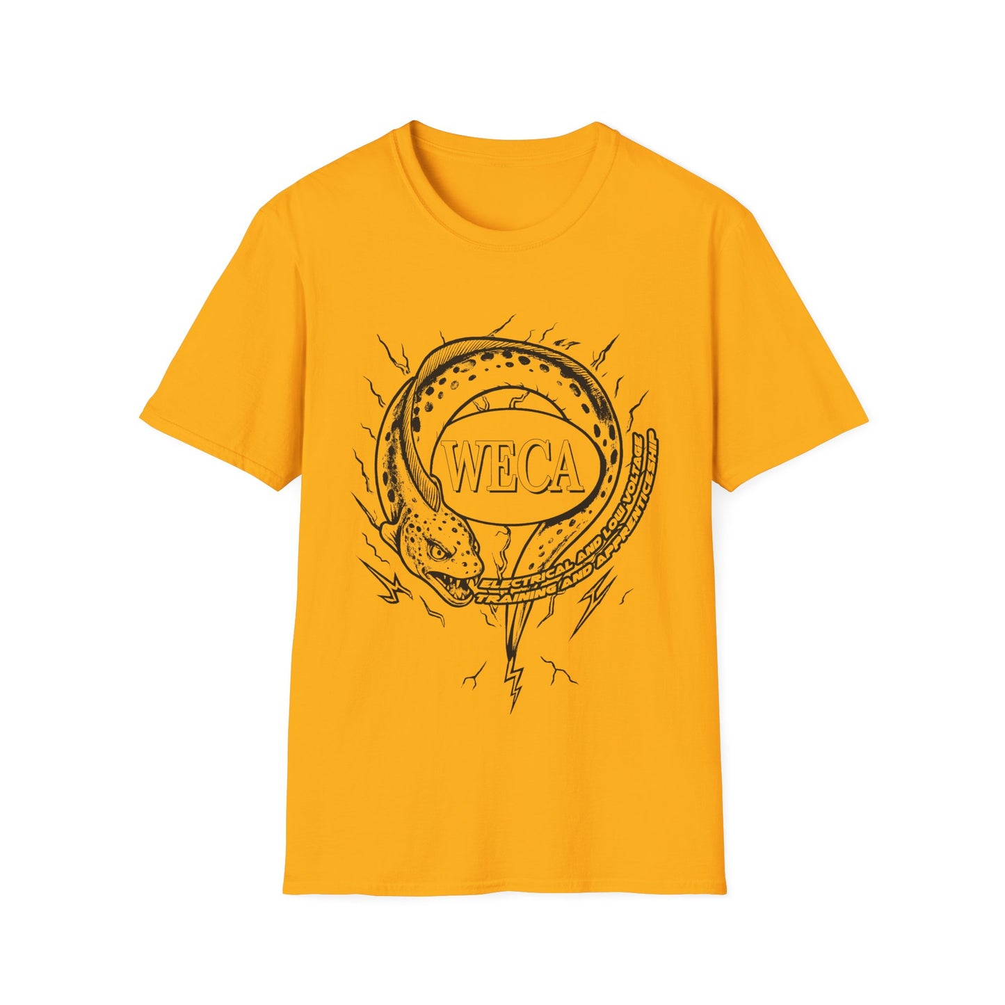 Unisex Softstyle T-Shirt with with WECA Electric Eel Mascot Black Line Logo