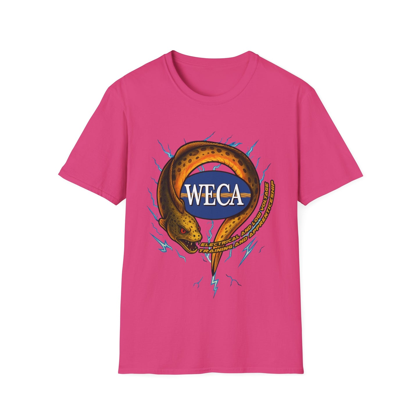 Unisex Softstyle T-Shirt with with WECA Electric Eel Mascot Gold Logo