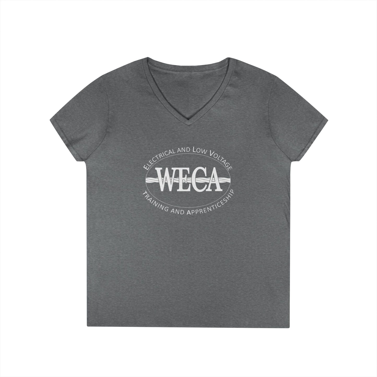 WECA Ladies' Cut V-Neck T-Shirt with our Classic Logo in White