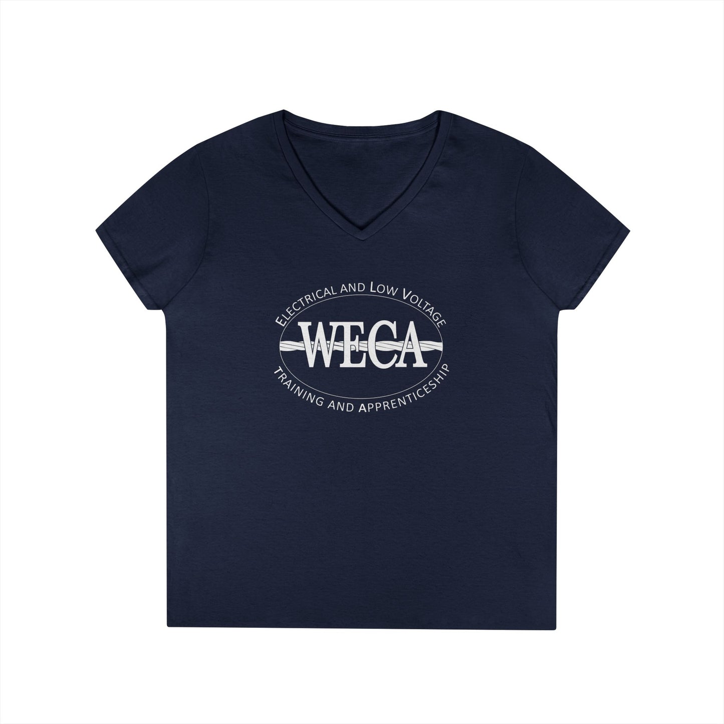 WECA Ladies' Cut V-Neck T-Shirt with our Classic Logo in White