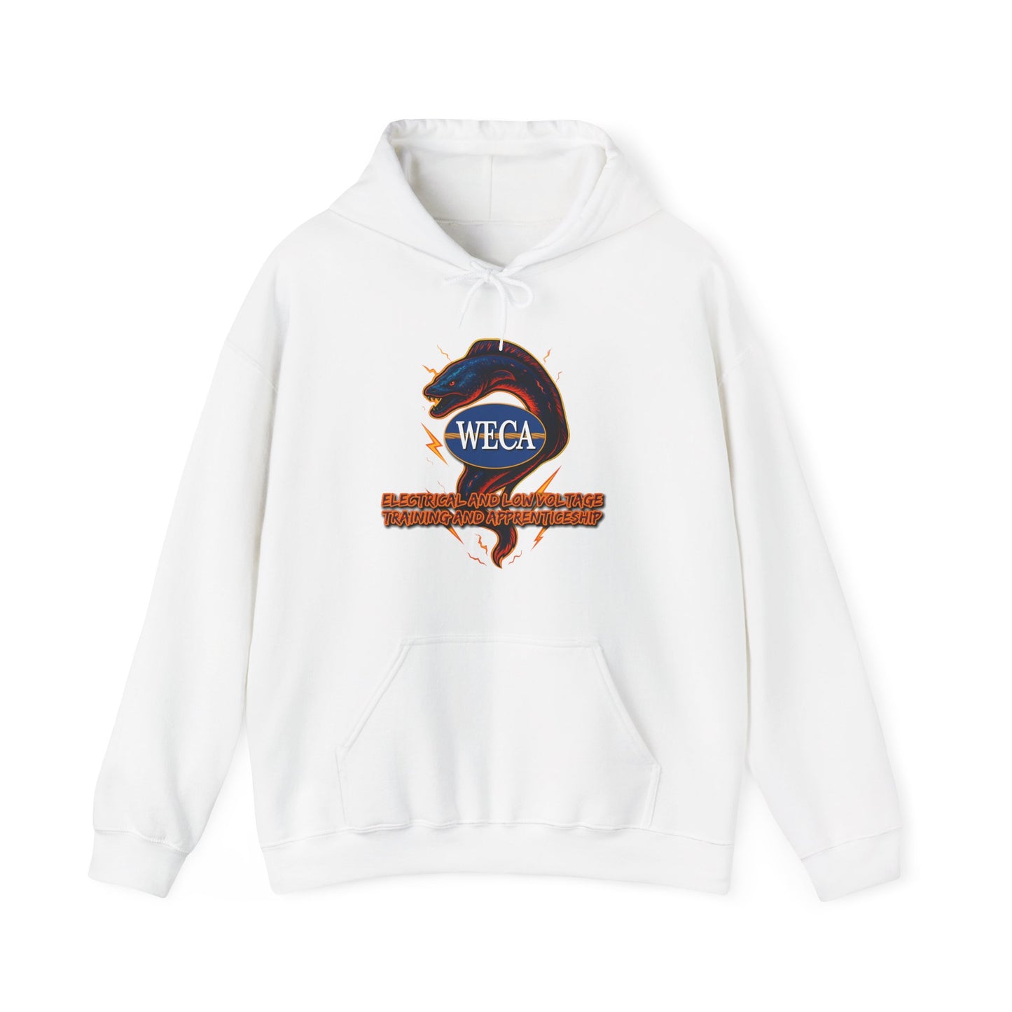 Unisex Heavy Blend™ Hooded Sweatshirt with WECA Electric Eel Blue Mascot Logo
