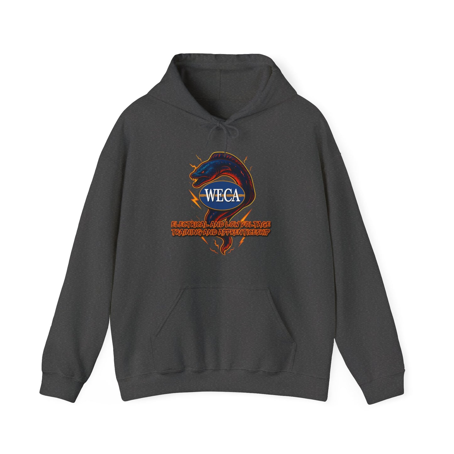 Unisex Heavy Blend™ Hooded Sweatshirt with WECA Electric Eel Blue Mascot Logo