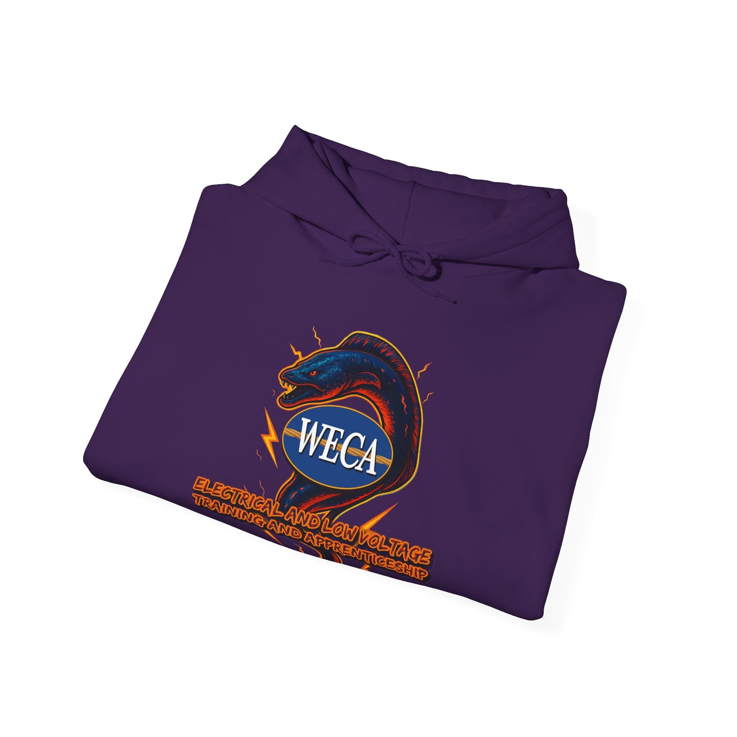 Unisex Heavy Blend™ Hooded Sweatshirt with WECA Electric Eel Blue Mascot Logo