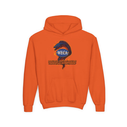 YOUTH Heavy Blend Hooded Sweatshirt with WECA Electric Eel Blue Design