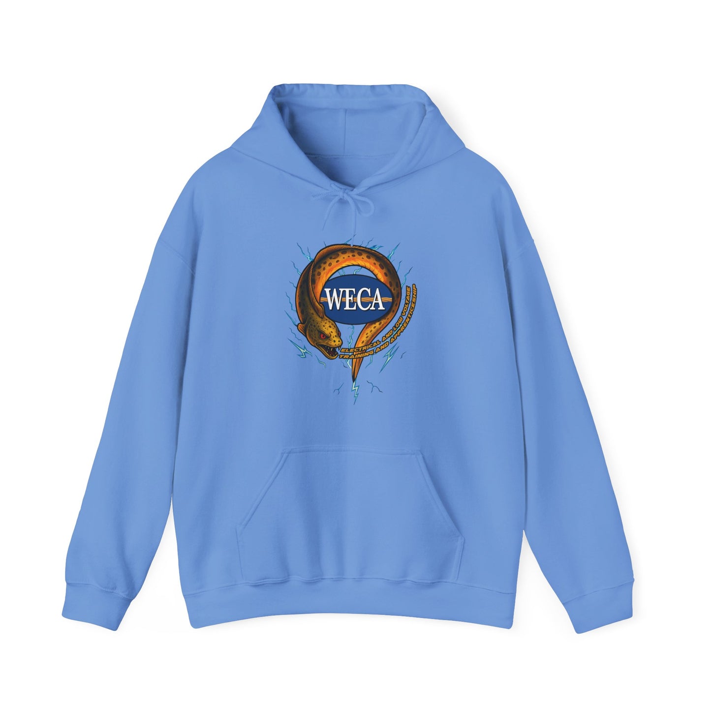 Unisex Heavy Blend™ Hooded Sweatshirt with WECA Electric Eel Mascot Gold Logo