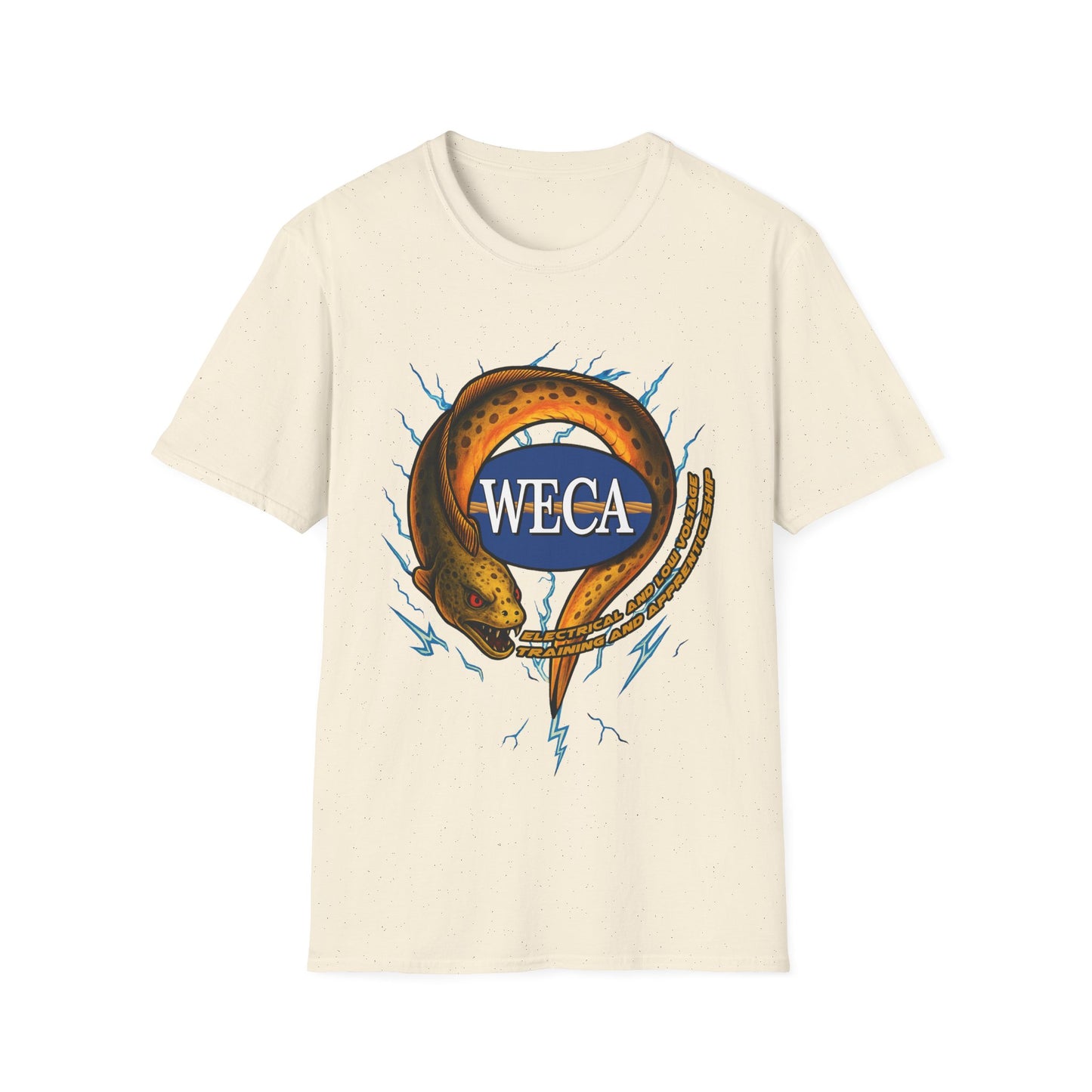 Unisex Softstyle T-Shirt with with WECA Electric Eel Mascot Gold Logo
